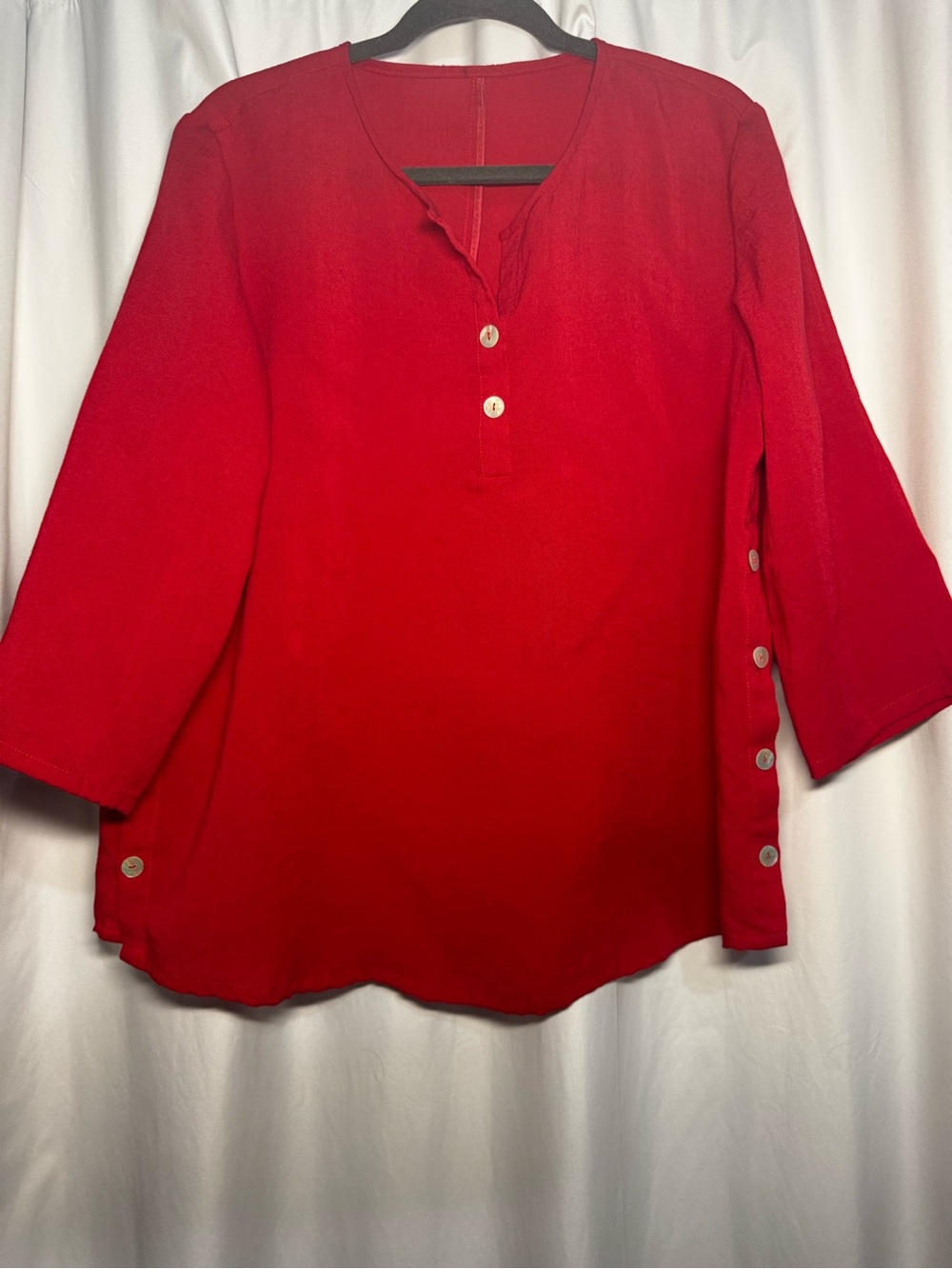 Fridaze L Boutique Relaxed Red Button-Detail Tunic Top Old Money Relaxed Vacatio